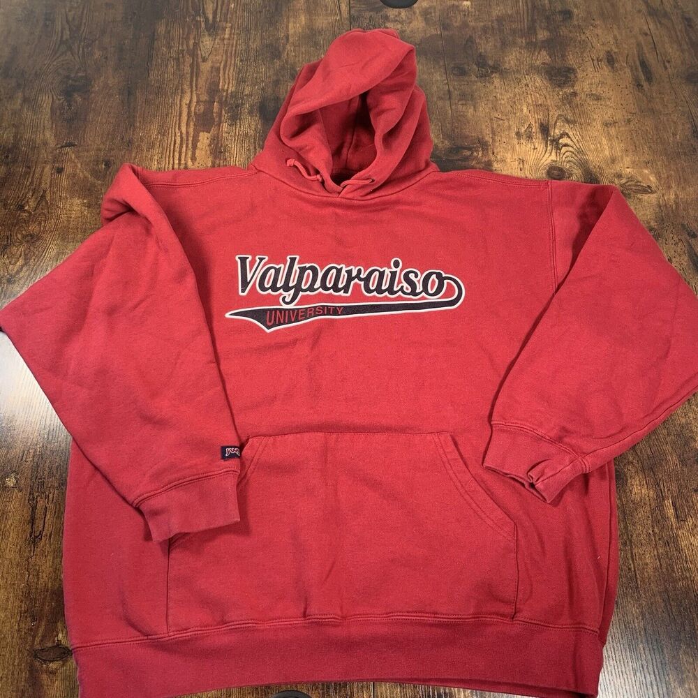 Vintage Valparaiso University Sweatshirt Mens L Red Hoodie Student Sweater